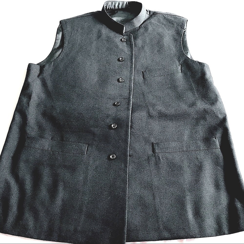Roshan Din Men’s Pakistani Waistcoat Black Sleeveless Button-down Vest